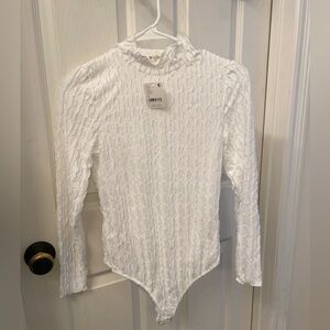 Free people intimately White Textured Long Sleeve Bodysuit